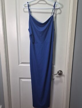 Cowl Neck Royal Blue Maxi Dress‎ with Spaghetti Straps